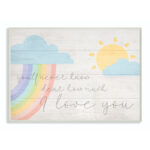Billiot How Much I Love You Rainbow Clouds and Sun on Planks Kids Wall Décor