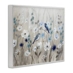 Birds Floral Meadow Blue White Blossoms by Nan - Painting - Image 2