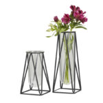 Black Latony 2 Piece Metal Geometric Tube Decorative Table Vase Set - Image 2