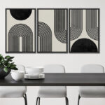 Black Mid-Century Modern Contemporary Pictures Boho Home Decor - Framed Canvas Print Wall Art Work - Image 3