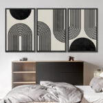 Black Mid-Century Modern Contemporary Pictures Boho Home Decor - Framed Canvas Print Wall Art Work - Image 4