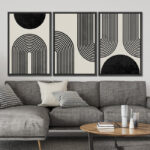 Black Mid-Century Modern Contemporary Pictures Boho Home Decor - Framed Canvas Print Wall Art Work - Image 2