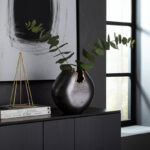 Black Modern Glam Metal Vase with Sculptural Rim Detailing - 10.5" Tall Decorative Accent for Home or Office - Image 8