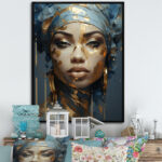 Blue And Gold African Woman Portrait - African Art Canvas Art