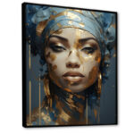 Blue And Gold African Woman Portrait - African Art Canvas Art - Image 4