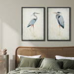 Blue Heron Bird Portrait Coastal Beach Decor - Framed Canvas Master Bedroom Wall Art Set 2 Print - Image 5