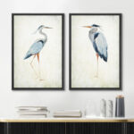 Blue Heron Bird Portrait Coastal Beach Decor - Framed Canvas Master Bedroom Wall Art Set 2 Print - Image 6