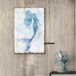 Blue Mermaid On Wood Effect Panel Nautical Coastal Beach Bathroom Decor Canvas Prints Wall Art - Image 3