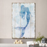 Blue Mermaid On Wood Effect Panel Nautical Coastal Beach Bathroom Decor Canvas Prints Wall Art - Image 5