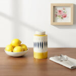 Boho Ceramic Stoneware Jar with Handpainted Lid Detailing and Decorative Etched Leaf Motif for Eclectic Display and Functional Accent Storage in Contemporary Artisan Design - Image 2