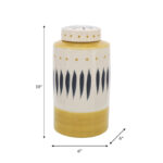 Boho Ceramic Stoneware Jar with Handpainted Lid Detailing and Decorative Etched Leaf Motif for Eclectic Display and Functional Accent Storage in Contemporary Artisan Design - Image 6