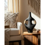 Boho Vase Pottery Terracotta with Woven Synthetic Wicker Accents 14" Black Decorative Accent for Home Office Bedroom Living Room - Image 3