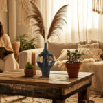 Boho Vase Pottery Terracotta with Woven Synthetic Wicker Accents 14" Black Decorative Accent for Home Office Bedroom Living Room - Image 4