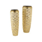 Braseby Metal Tall Decorative Gold Vase with Grooved Patterns Set - Image 2