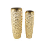 Braseby Metal Tall Decorative Gold Vase with Grooved Patterns Set - Image 6