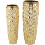 Braseby Metal Tall Decorative Gold Vase with Grooved Patterns Set - Image 7