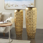 Braseby Metal Tall Decorative Gold Vase with Grooved Patterns Set - Image 8