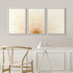 Bright Mid-Century Modern Orange Minimal Sun ShineArt Boho Decor Framed Canvas 3 Pieces Print Set - Image 5