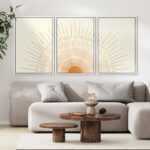 Bright Mid-Century Modern Orange Minimal Sun ShineArt Boho Decor Framed Canvas 3 Pieces Print Set - Image 6