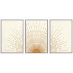 Bright Mid-Century Modern Orange Minimal Sun ShineArt Boho Decor Framed Canvas 3 Pieces Print Set - Image 7