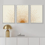 Bright Mid-Century Modern Orange Minimal Sun ShineArt Boho Decor Framed Canvas 3 Pieces Print Set - Image 2