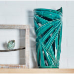 Ceramic Leaf Green Decorative Vase with Cut Out Deigns