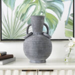 Ceramic Textured Decorative Vase with Ring Handles - Image 2
