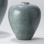 Check Bulbous Vase-Reactive Silver Blue-Lg