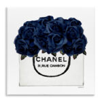 Chic Navy Blue Roses In Glam Fashion Bag XXL Stretched Canvas Wall Art By Amanda Greenwood
