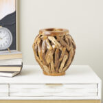 Chimaihe Teak Wood Handmade Live Edge Tree Branch Pot Decorative Brown Vase - Image 4