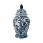 Chinoiserie Blue Ceramic Ginger Jar with Lid - 18" Decorative Stoneware Vase for Home & Office - Image 5