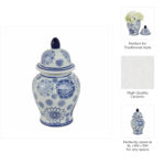 Chinoiserie Ceramic Ginger Jar - 10" Blue and White Decorative Stoneware Canister with Lid - Traditional Floral Design for Home, Office, or Living Room Decor - Image 8