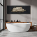 Clouds " Moody Black Modern Minimalist Neutral Artwork " - Extra Large Framed Wall Art Canvas Print - Image 4