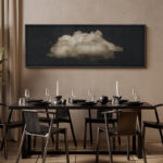 Clouds " Moody Black Modern Minimalist Neutral Artwork " - Extra Large Framed Wall Art Canvas Print - Image 5