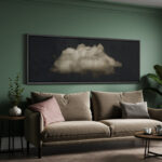 Clouds " Moody Black Modern Minimalist Neutral Artwork " - Extra Large Framed Wall Art Canvas Print - Image 7