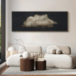 Clouds " Moody Black Modern Minimalist Neutral Artwork " - Extra Large Framed Wall Art Canvas Print - Image 8
