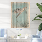 Coastal Sea Life I Turtle Sketches Print on Natural Wood