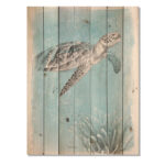 Coastal Sea Life I Turtle Sketches Print on Natural Wood - Image 2
