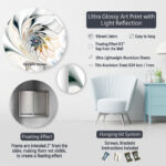 Colorful Fractal Flowers with Blue Shade Round Art Print on Metal - Image 4