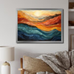 Coral Teal Bold Mountains Landscape - Mountain Wall art - Bold Valley Wall art Decor