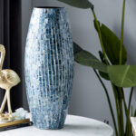 Corneisha Blue Mother of Pearl Shell Handmade Mosaic Inspired Decorative Blue Vase