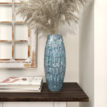 Corneisha Blue Mother of Pearl Shell Handmade Mosaic Inspired Decorative Blue Vase - Image 4