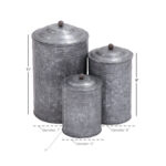Costillo 3 Piece Gray Metal Decorative Jars with Lids Set, 12", 9", 8"H - Image 4