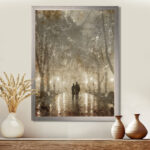 Couple Walking in Night Lights - Romantic couple walking in Paris, Couple Wall art print - Image 2