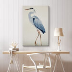 Crane Heron Bird Watercolor Pastel Blue Animal Pictures Large Framed Canvas Painting Print Wall Art