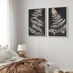 Dark Gray Tan Plant Leaf Fern Neutral Minimalist Decor Modern Framed Canvas 2 Pieces Print Wall Art - Image 4