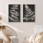 Dark Gray Tan Plant Leaf Fern Neutral Minimalist Decor Modern Framed Canvas 2 Pieces Print Wall Art - Image 5