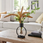 Deckard Modern Black Metal Open Circle Pedestal Clear Glass Tabletop Vase - Image 2