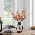 Deckard Modern Black Metal Open Circle Pedestal Clear Glass Tabletop Vase