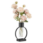 Deckard Modern Black Metal Open Circle Pedestal Clear Glass Tabletop Vase - Image 6